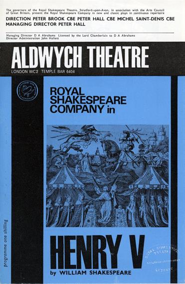 Blue and black programme for Henry V at the Aldwych Theatre in 1965
