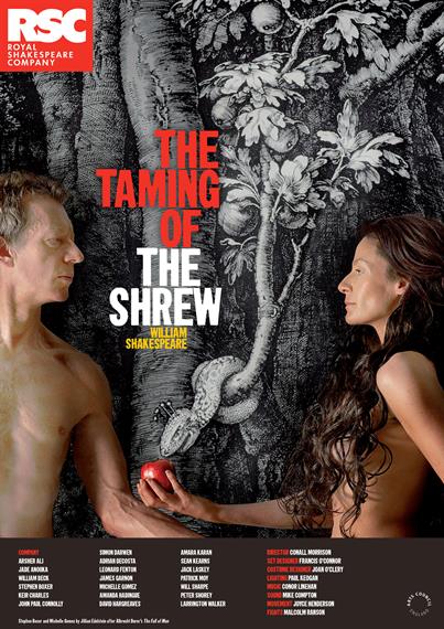 Theatical poster for The Taming of the Shrew 2008 featuring an Adam and Eve-style pose with a serpent wrapped around a tree
